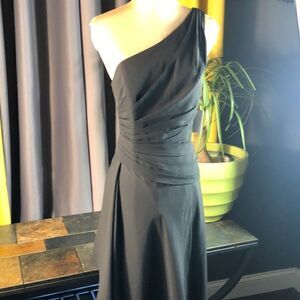 David’s Bridal DB Studio Celebrate full length black one shoulder gown size 6